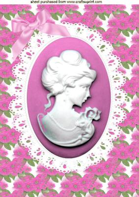 Pretty Cameo Lady with Pink Flowers, A4