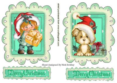 Little Girl and Puppy in Scalloped Frames Toppers