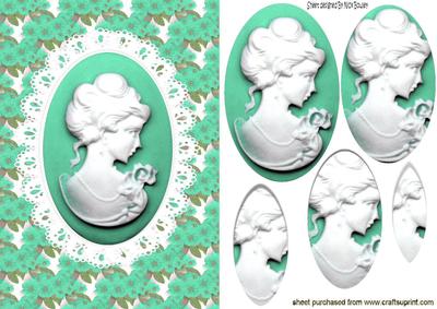 Pretty Cameo Lady with Turq Flowers Oval Pyramids