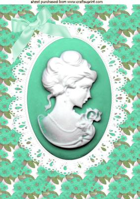 Pretty Cameo Lady with Turq Flowers A4