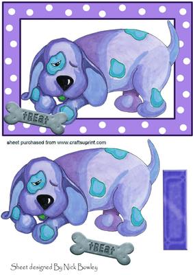 Funky Purple Painted Dog in Polkadot Frame with Bone