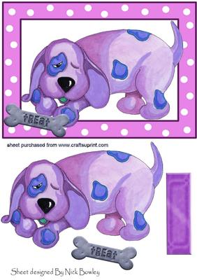 Funky Pink Painted Dog in Polkadot Frame with Bone