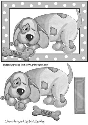 Funky Silver Painted Dog in Polkadot Frame with Bone