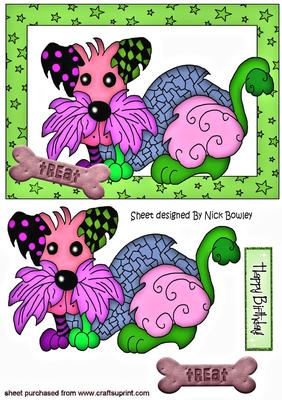 Lovely Toony Dog with Bone in Green Star Frame