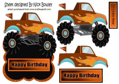Brown/orange Monster Truck with Flames Over the Edge