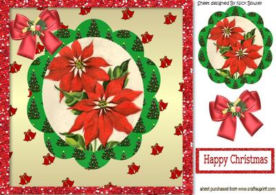 Pretty Poinsettias with Bells and Bow 8x8