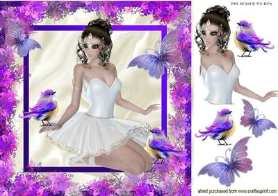 Beautiful Ballerina with Birds and Butterflies 8x8