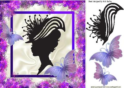 Elegant Vintage Sihouette Lady with Purple Flowers 8x8