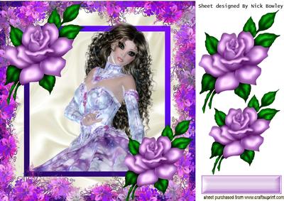 Beautiful Ballerina with Purple Flowers & Roses 8x8