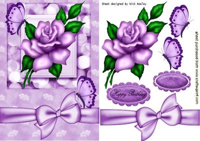 Pretty Purple Rose, with Bow and Butterflies