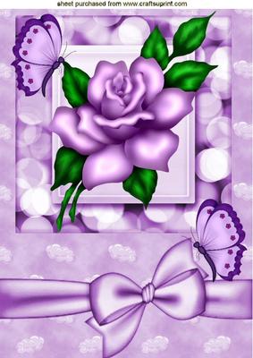 Pretty Purple Rose, with Bow and Butterflies A4
