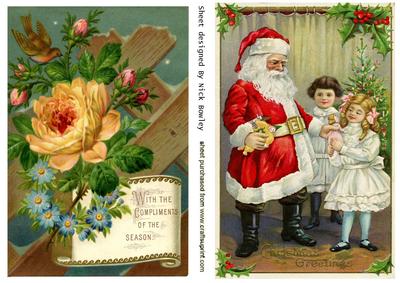 Vintage Flowers and Santa with Children Card Fronts