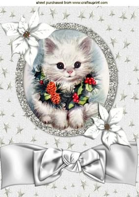 Little Kitten with Holly Wreath and Poinsettias A4