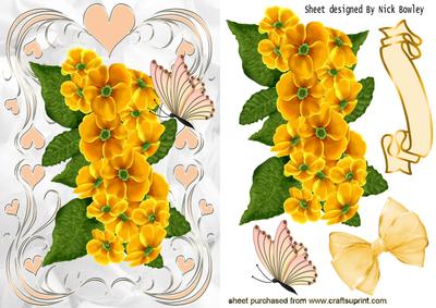 Peach Hearts and Yellow Flowers with Bow