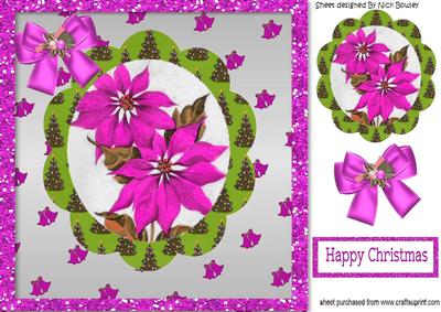 Pink Poinsettias with Bells in Tree Scalloped Frame 8x8