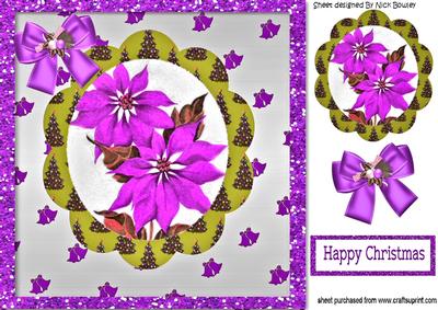Purple Poinsettias with Bells in Tree Scalloped Frame 8x8