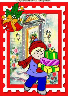 Little Boy with Presents Outside His Front Door A4