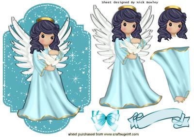 Sweet Angel with Dove on a Starry Night
