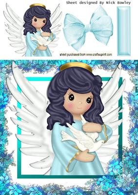 Sweet Angel Holding Dove in Flower Frame 8x8