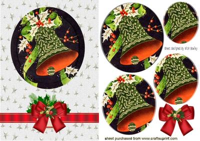Christmas Bells with Bow and Holly Pyramids