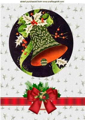 Christmas Bells with Bow and Holly A4