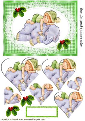 Little Boy in Santa Hat with Friend Ele, Heart Pyramids