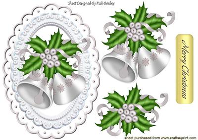 Silver Christmas Bells with Holly & Silver Berries