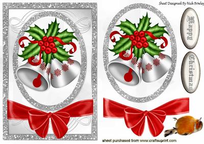 Lovely Silver Bells with Holly and Berries Card & Topper
