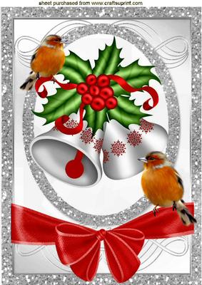 Lovely Silver Bells with Holly Berries, & Robins A4
