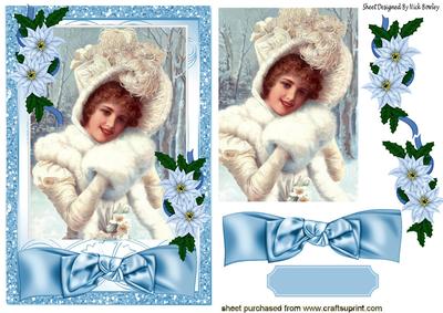 Pretty Vintage Lady in the Snow with Fur Hat