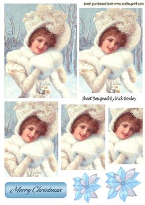 Pretty Vintage Lady in the Snow with Fur Hat Pyramids