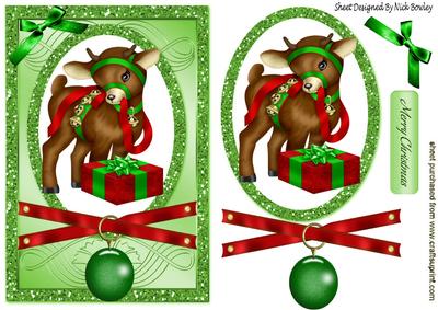 Cute Little Reindeer with Bauble and Bows Card & Topper