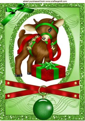 Cute Little Reindeer with Bauble and Bows A4