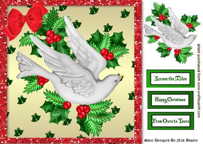 Lovely White Dove with Holly and Bow 8x8
