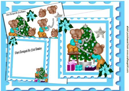 Cute Little Bears Dressing the Christmas Tree 8x8 Mini Kit