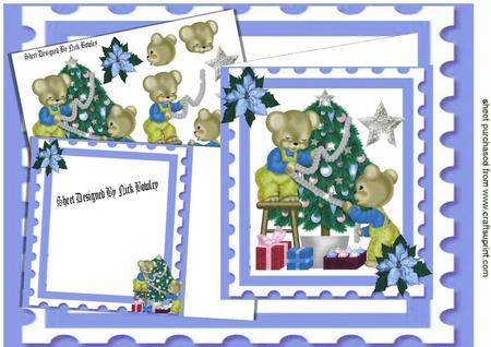 Little Bears in Blue Dressing the Christmas Tree 8x8 Kit