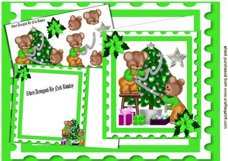 Cute Little Bears in Green Dressing the Tree 8x8 Mini Kit