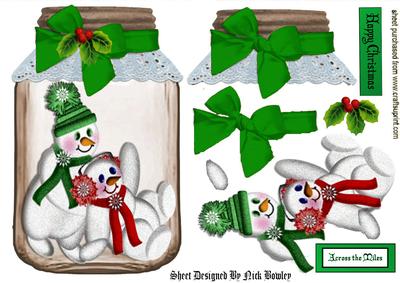 Naughty Snowmen in a Jam Jar with Bow & Holly