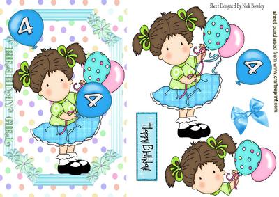 Sweet Birthday Girl Aged 4 with Balloons