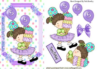 Sweet Birthday Girl Aged 5 with Balloons