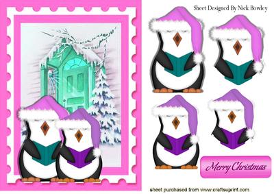 Carol Singing Penguins in Santa Hats in the Snow