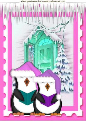 Carol Singing Penguins in Santa Hats in the Snow A4