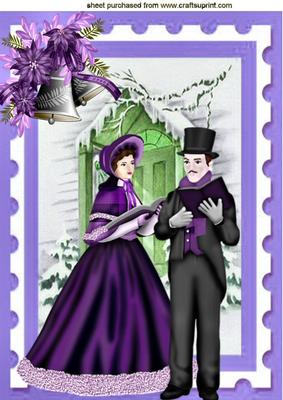 Vintage Carol Singers in the Snow with Silver Bells A4