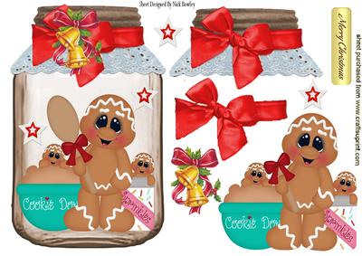 Little Gingerbread People with Bells & Bow in a Jar