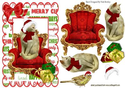 Princess Pussy Cat in a Santa Hat Sitting on a Chair