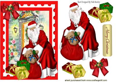 Santa Outside House with Lots of Presents