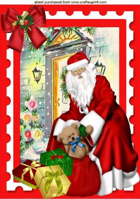 Santa Outside House with Lots of Presents A4