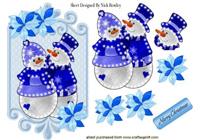 Lovely Blue Illuminated Snowman Family with Poinsettias