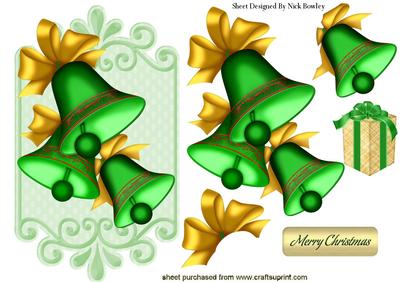 Lovely Festive Green Bells with Gold Ribbon