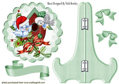 Playful Robins in Santa Hats, on Lace Plate & Stand